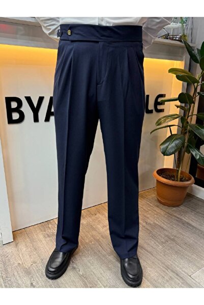 BYATA MENS STYLE Men's Italian Cut High Waist Fabric Trousers