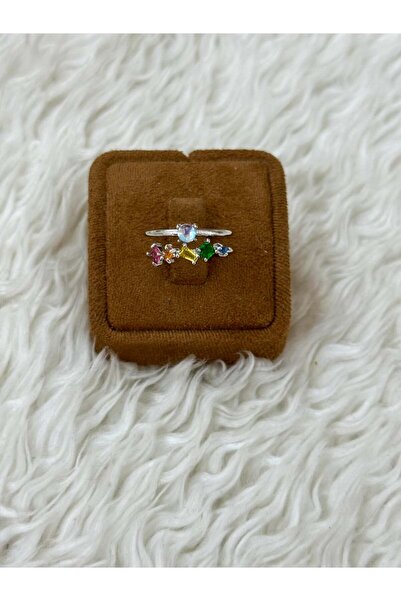 BY YASİN TOPÇU ✨   خاتم بشريطين مرصع بحجر واحد وأحجار ملونة