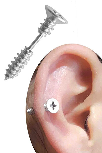 Cadının Dükkanı Gümüş Renk Vida Tasarım 316L Cerrahi Çelik Helix Lobe Piercing