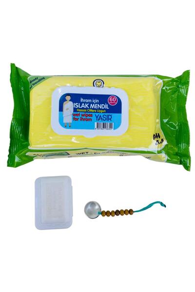 Yasir Hac-Umre Kokusuz İhram Temizlik Seti..60 Adet Kokusuz Islak Mendil, İhram Sabunu, Say Tesbihi..