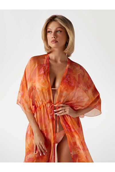 Guess Long Kimono Kadın Ipek Karışımlı Plaj Elbisesi