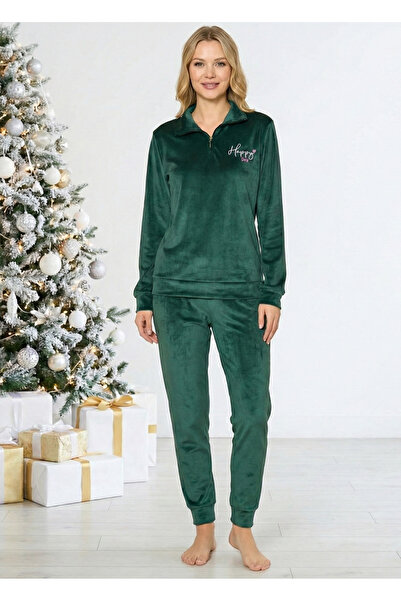 embody Pijamale elegante pentru femei din catifea verde fină, cadou de Crăciu...