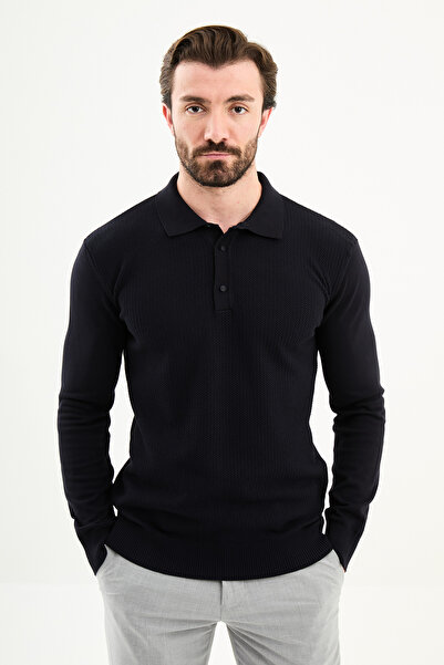 Mcr Pulover tricotat pentru bărbați, cu model tricotat, slim fit cu guler pol...