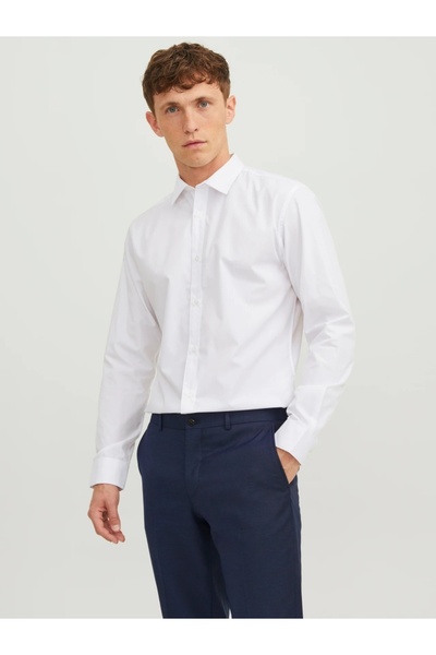 Jack & Jones Men's Shirt, Cotton Blend, Slim Fit, White