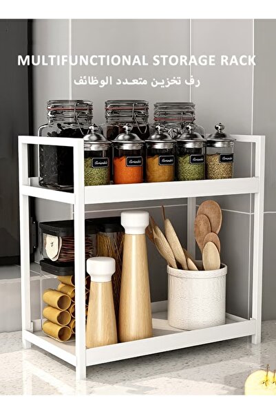 Generic منظم رفوف توابل للمطبخ من طبقتين، منظم رفوف سطح العمل، منظم خزانة تخزين المطبخ