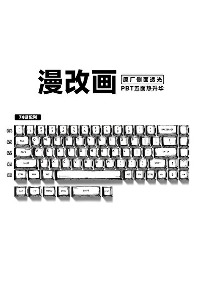 silabor 74 Tuşlu Klavye Keycaps, Yan Baskılı Arka Aydınlatmalı PBT 60/61/68 Mekanik Klavyelerle Uyumludur.