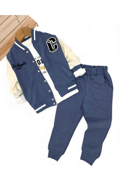 voyyo kids baby Erkek Çocuk Mevsimlik C Nakışlı Kolej Ceketli, Pantalonlu Swe...