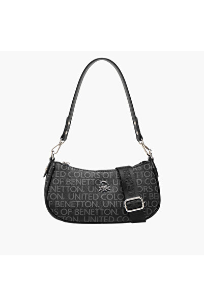 United Colors of Benetton UCB Monogram Print Crossbody Bag with Detachable Strap