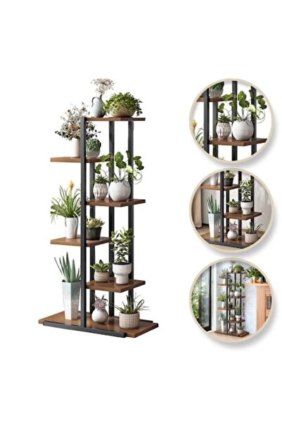 OEN Suport metalic pentru plante cu 6 niveluri, raft de colț pentru flori de interior/exterior, nuc