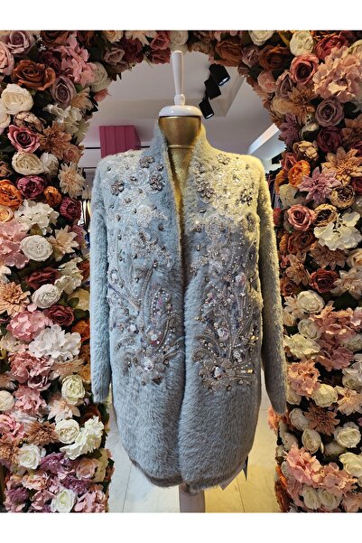 İthal Gri Yumuşak Tüylü Peluş Kürk Ceket