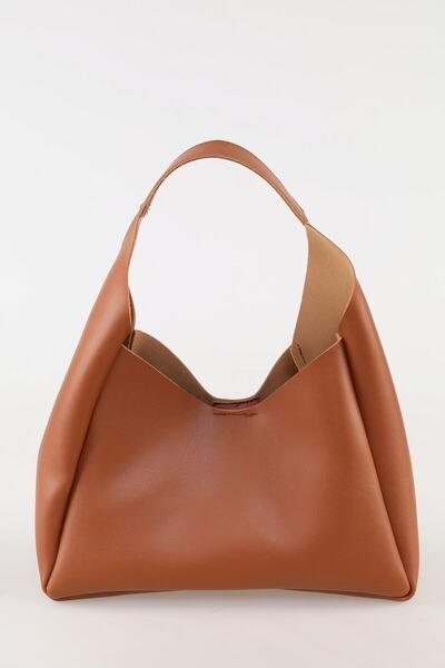 Yerli Taba Trend Dokulu Deri Içi Süet Çıtçıt Ve Fermuar Kapama Iç Bölme Orta Boy