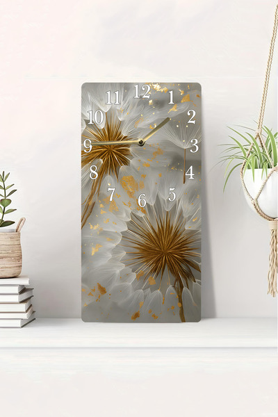 kutuTR 3D Görünümlü Gold Detaylı Soyut Çiçek Desenli 2D UV Baskı MDF Tablo Sa...