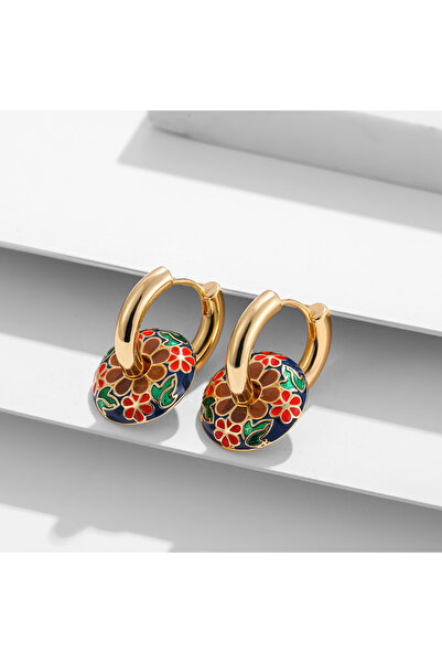 Choice 3 Vintage Round Enamel Colorful Flowers Circle Charms Dangle Earrings ...