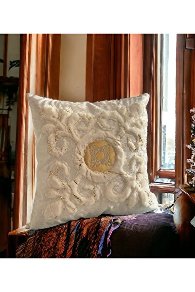 Diva Home غطاء وسادة فاخر مطرز بالقطيفة المذهبة مقاس 43×43 سم