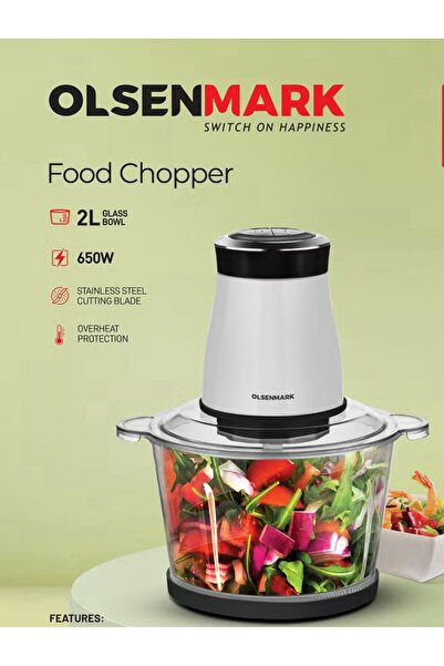 Olsenmark قطاعة طعام الكهربائية OMC2313J - قوة 650 واط - وعاء زجاجي 2 لتر - شفرة ستانلس ستيل
