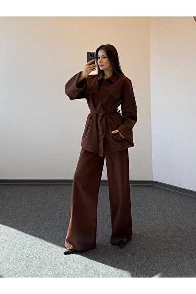 modabetce Tied Denim Suit Oversized Jacket and High Waist Pants