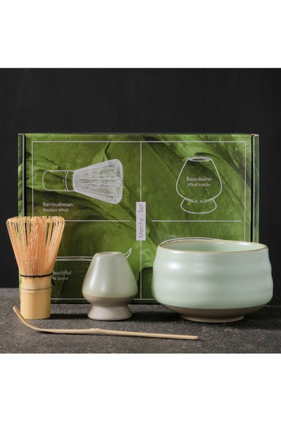 EHOME 4pcs Matcha Whisk Set, Premium Ceramic Bowl with Spout, Bamboo Whisk, C...