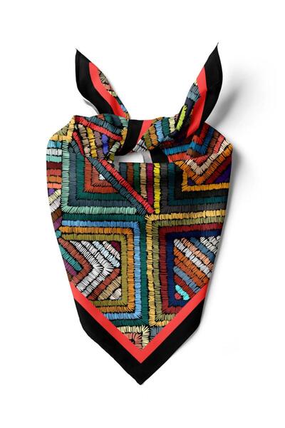 Vissona Kadın Çok Renkli Otantik Desenli 50x50 Bandana HYL DG0788-22