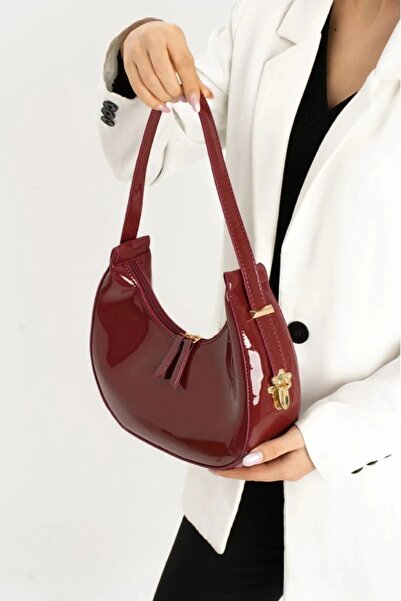Yerli Блискуча бордова середня жіноча сумка через плече Rugan