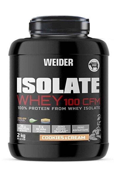 Weider بروتين مصل اللبن المعزول 100 قدم مكعب في الدقيقة بنكهة الكوكيز والكريمة 2 كجم