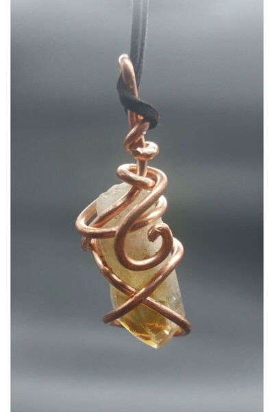 Karene Studio Pandantiv din cupru lucrat manual cu piatră brută de citrin - Bijuterii unice