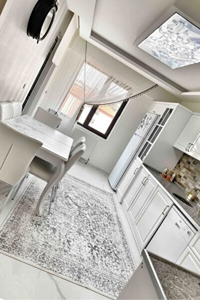 VOPTEKS Gri Mutfak Halısı Makinede Yıkanabilir Halı Kaymaz Taban Halı