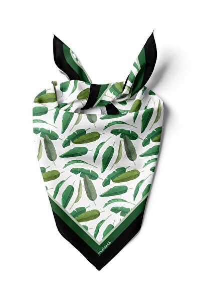 Modabutik D38 Kadın Yeşil Yaprak Desenli 50x50 Bandana HYL DG01680-22