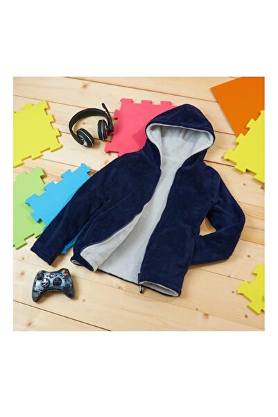 OEM Reversible children's hoodie, navy/light gray, 9-10 years, fleece