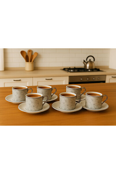 SİHİRLİ AYAKLAR 6-Person Leaf Patterned Porcelain Turkish Coffee Cup Set Stylish Gift Cup Set 100 ml