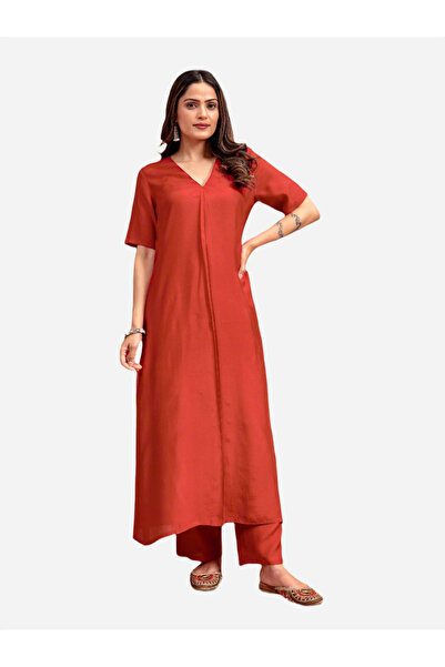 KASYA By Styli Rust Soft A-Line Kurta and Trousers Co-ords