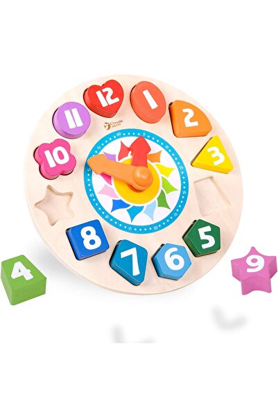 Classic World Tic-tac Wooden Shape Sorting Clock Toy 12 Number Kid Toddler Early Learning Education