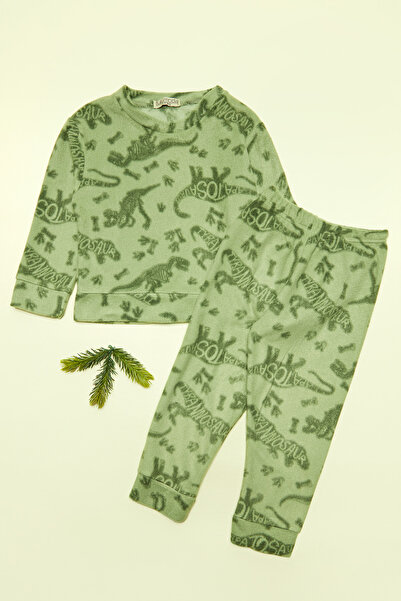 Fulla Moda Dinazor Desenli Polar Erkek Çocuk Pijama Takımı