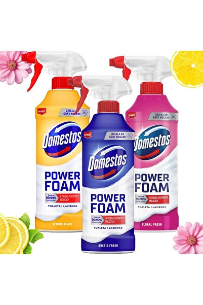 Domestos Set of 3 x Power Foam Cleaning Solution 435ml, Floral Fresh, Arctic Fresh, Citrus Blast