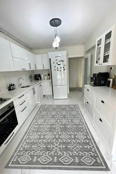 VOPTEKS Gri Mutfak Halısı Makinede Yıkanabilir Halı Kaymaz Taban Halı