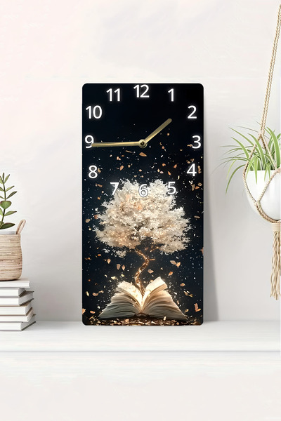 kutuTR 3D Looking Book and Light Tree Themed 2D Uv Printing Mdf Wall Clock – 20X40 Cm-Dts146