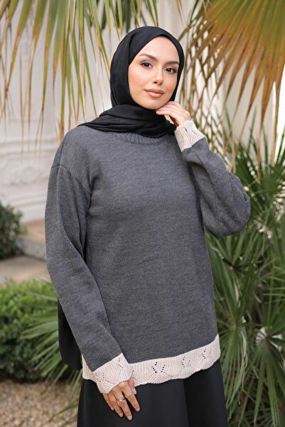 İmajButik Anthracite Crew Neck Knitwear Sweater