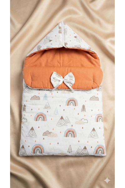 GUNSEZYAPI Gökkuşağı Desenli Fermuarlı Bebek Kundağı - Pamuklu Kapüşonlu Uyku...