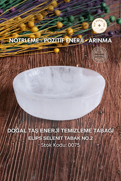 Alp Doğal Taş Seryifikalı Doğal Taş Selenit Kolye - Bileklik Tabağı (Elips Se...