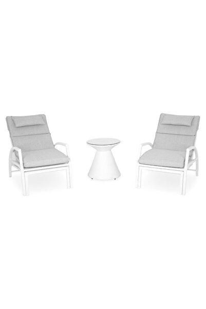 Maison Mex Set of 2 sun loungers and garden/terrace table, SALIMA, white/gray