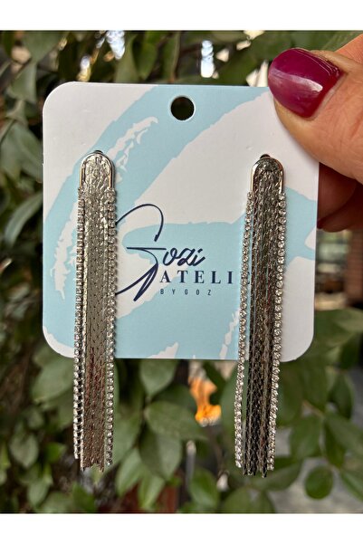 Gozibygoz Long Chain Earrings with Stone Edges