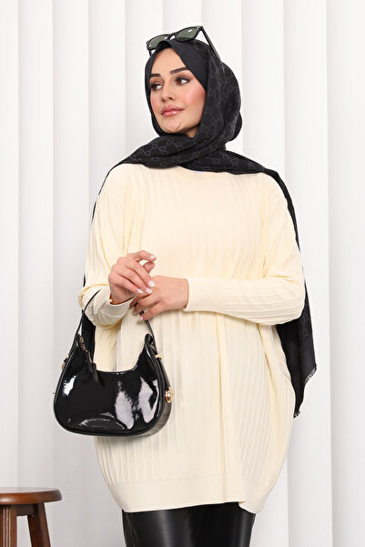 İmajButik Cream Mercerized Casual Knitwear Tunic