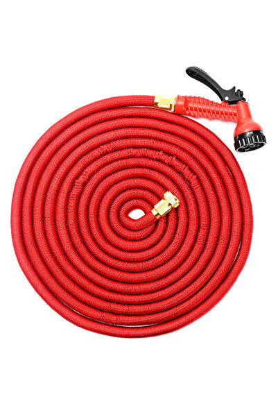 Lawazim خرطوم حديقة أحمر بطول 100 قدم - خرطوم مرن قابل للتمدد مزود بفوهة رش ب...
