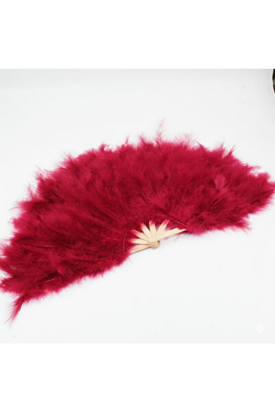 BÜYÜTEÇ KINA EVİ Bordo Tüylü Gelin Tüylü Yelpaze Büyük Boy 55 cm Tüylü Yelpaze