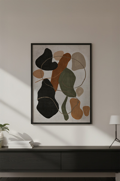 huhuli Ahşap Siyah Çerçeveli Wabi Sabi Koleksiyon Tablo Huhu715