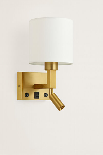 genric E14*1 إضاءة أبليك حائط مودرن ذهبي لون الانارة اصفر مع مخرجين يو اس بى وتايب سى مع قاعدة لمبات تركيب