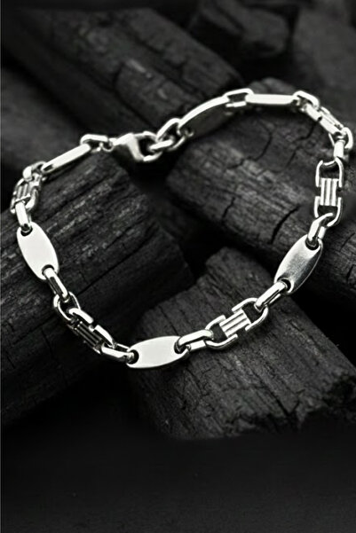 OSMANLI GÜMÜŞ سوار رجالي بسلسلة فولاذية – سوار من الفولاذ المقاوم للصدأ ذو طر...