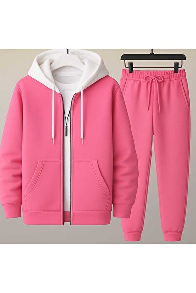 BRLKN طقم بدلة رياضية مكون من بغطاء رأس قطع ملونة بسحاب سميك مكون من 3 قطع