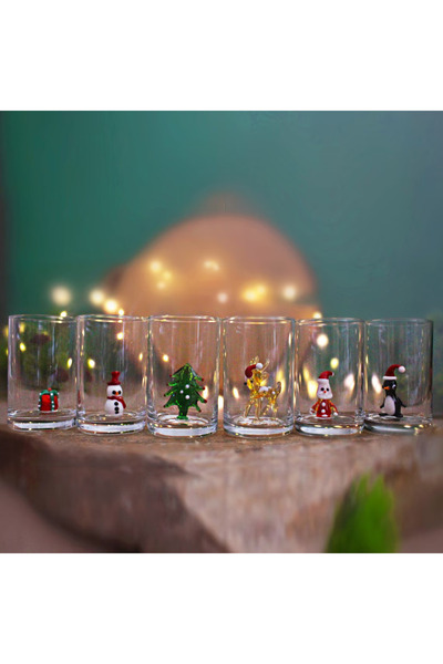 Crystal passion Yılbaşı Özel 6'lı el yapımı cam figürlü shot parti bardağı seti