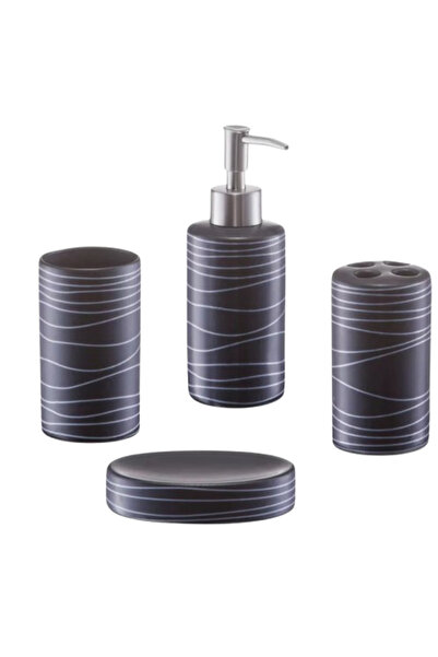 zeller Set of 4 bathroom accessories, ceramic, black