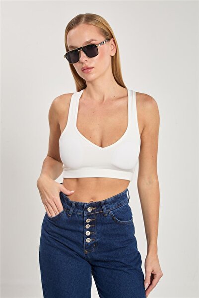 BARRELS AND OIL Women's Thick Strap Cross Back Bustier - Ecru